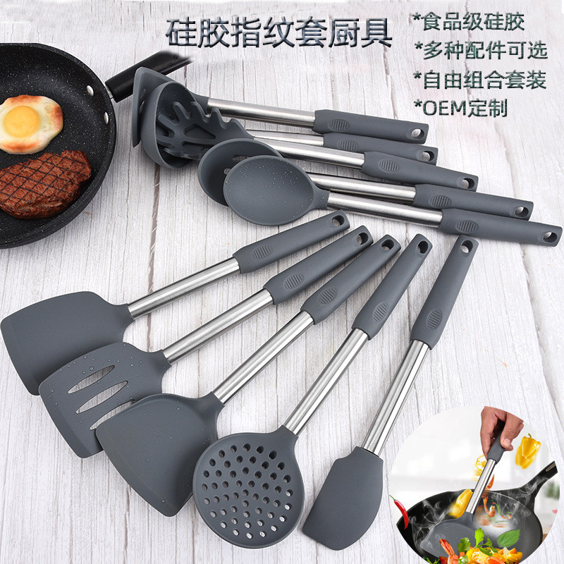 Conjunto de utensílios de cozinha de Silicone cozinha espátula colher conjunto de 10 peças antiaderente Pan fritar espát