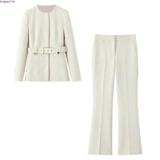 2025 Outono Novo Estilo Feminino Blazer Cinto Slim-fit8585593 Calças largas8583593 Conjunto de conjunto de conjunto