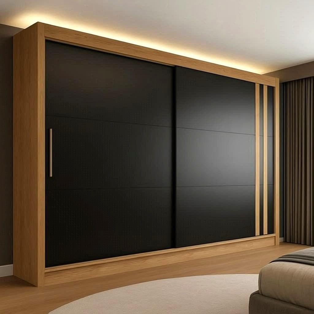 Guarda Roupa Casal 100% MDF Toquio 2 Portas de Correr 4 Gavetas Espresso Móveis Preto/Freijó/Nero Freijó/Nero