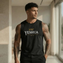 Regata Masculina Estampada Yeshua Hebraico Cristão 100% Algodão Academia Premium Treino Streetwear Verão Camiseta Cavada