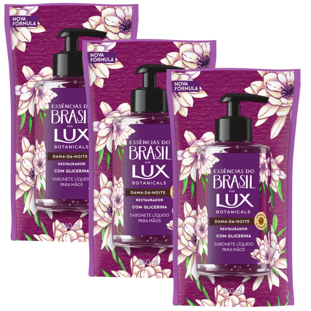 Kit 3 Sabonete Líquido Refil Lux Essências do Brasil Dama-da-Noite 240ml