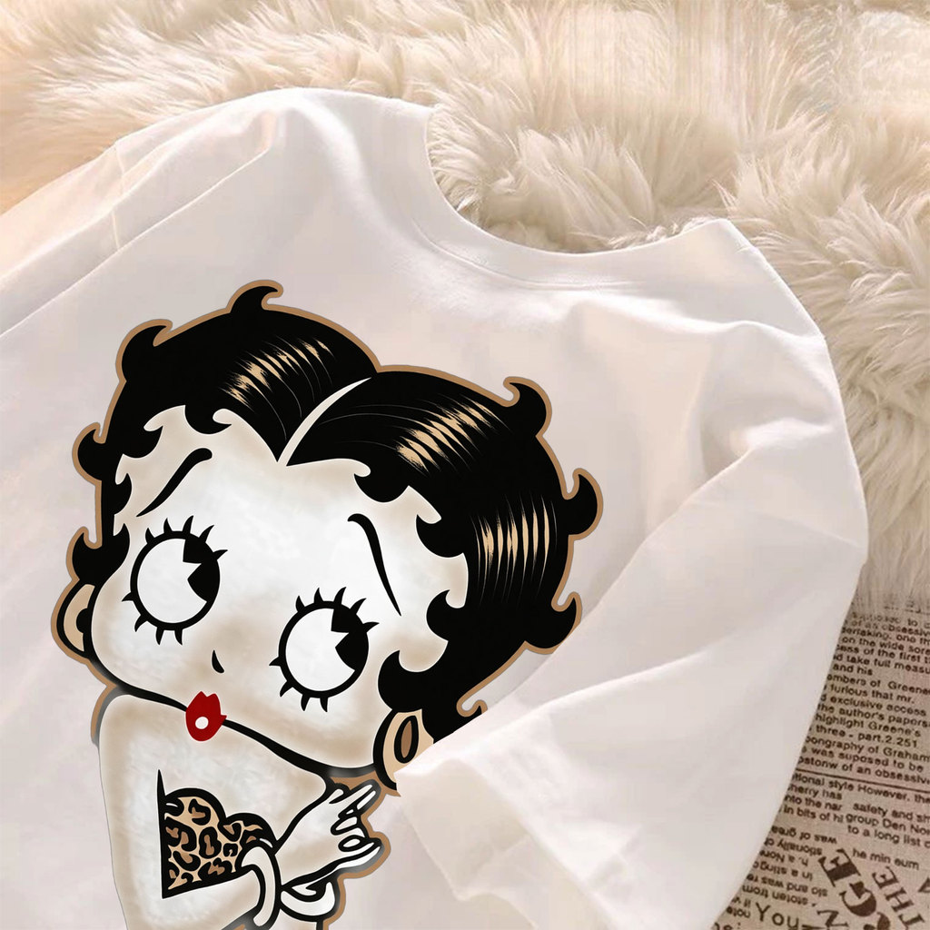[Camiseta Premium Algodão]JOJO Camiseta Feminina Oversized Streetwear, Estampa Betty Boop, Algodão 100%, Estilo Casual, 