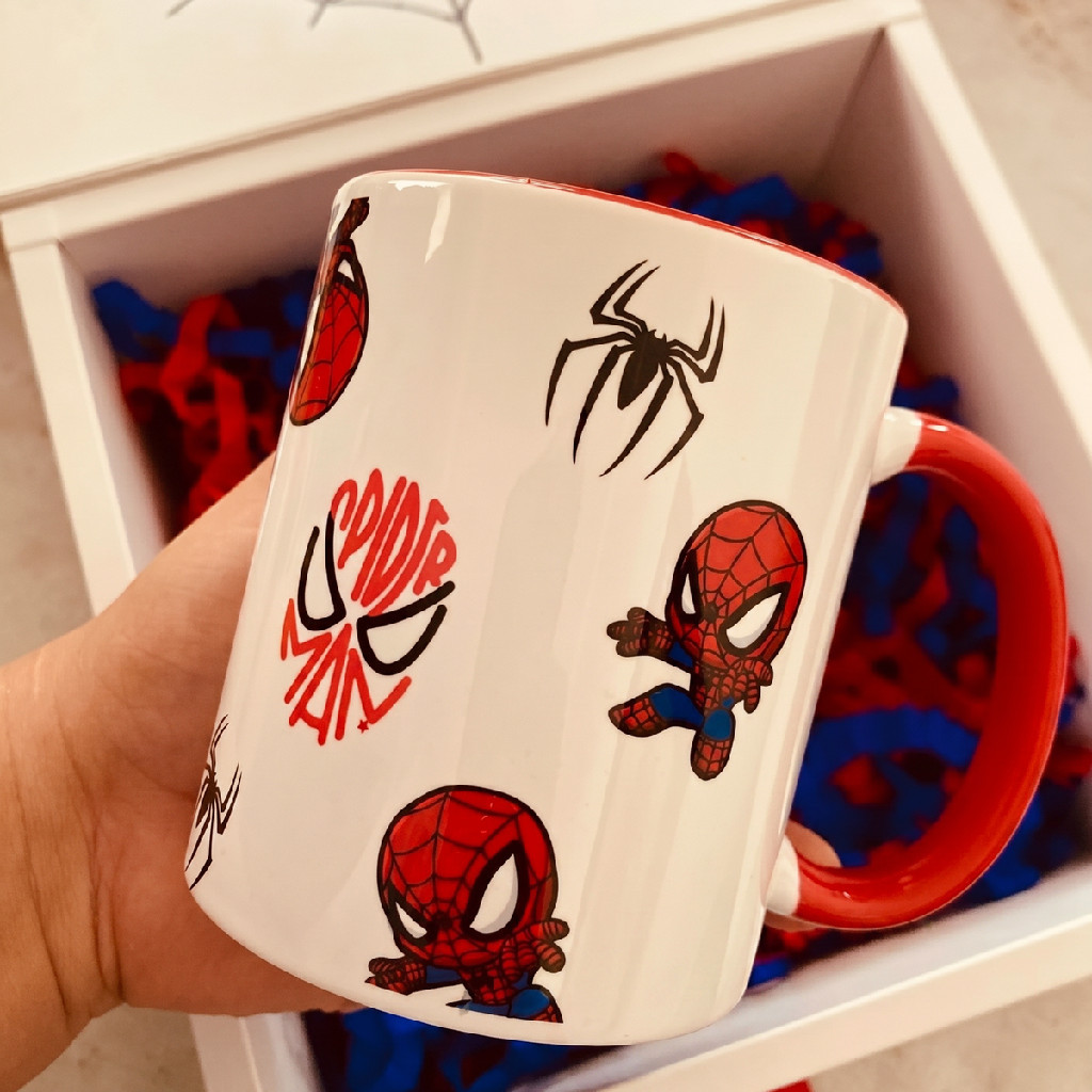 Caneca homem aranha spider man presente namorado namorada vermelha kawaii fofo desenho bonequinho