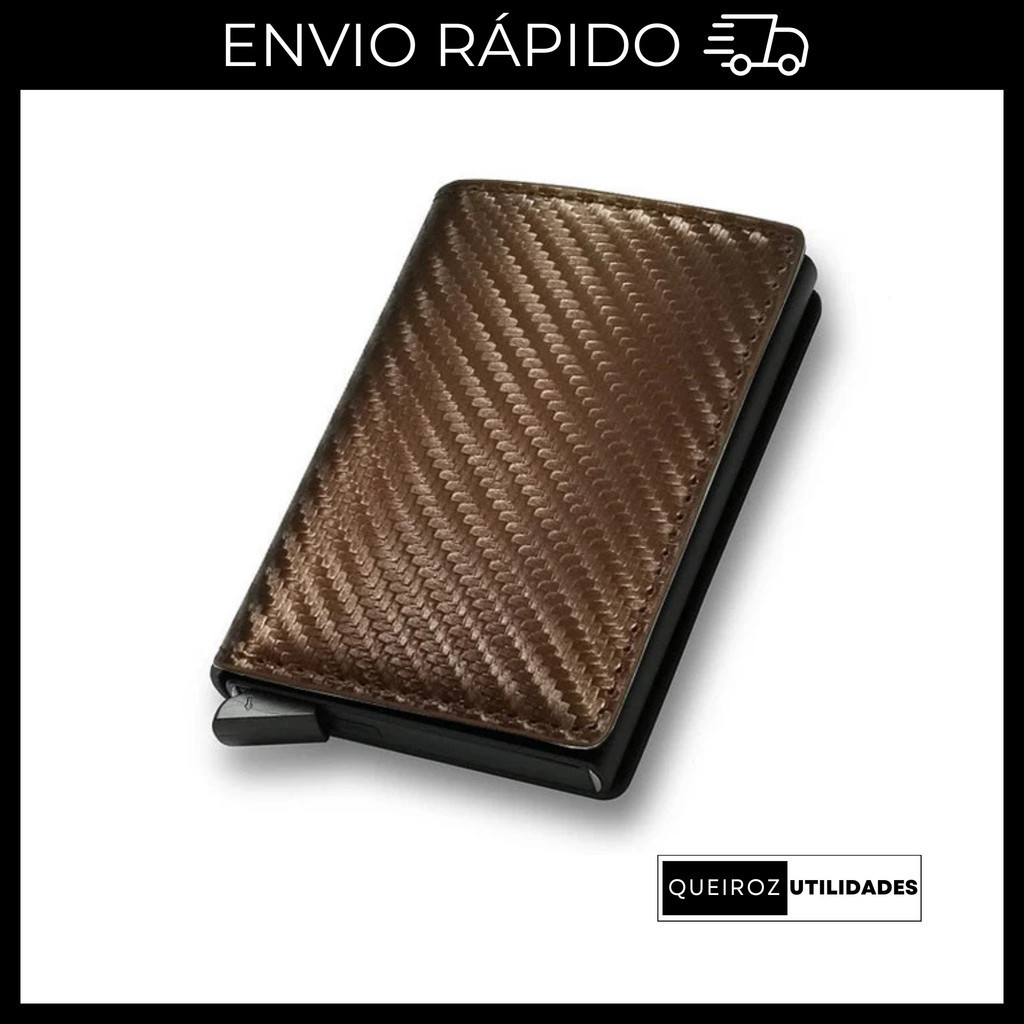 Carteira de fibra/ Marrom/ Anti Furto/ Slim/ Masculina