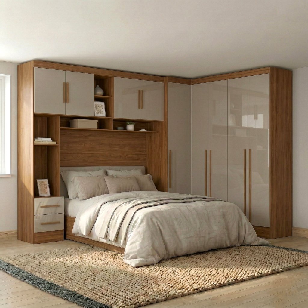 Guarda Roupa Casal Modulado 3 Peças 9 Portas 5 Gavetas com Cabeceira 100% MDF Smart Cinamomo/Capucci Cinamomo/Capuccino