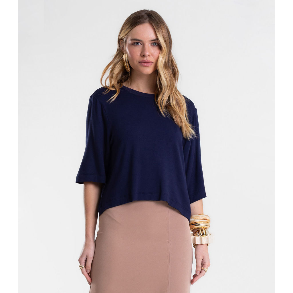 Blusa Feminina Manga Curta em Molecotton Endless Azul
