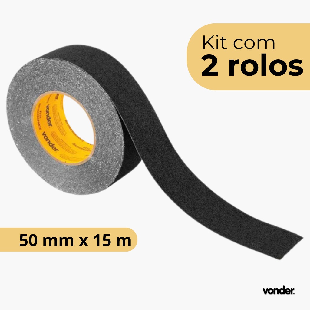 Kit com 2 Fitas Antiderrapante Preta 50mm x 15m Vonder para Escadas Rampas Pisos