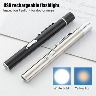 Lanterna LED em formato de caneta, recarregável por USB, com clipe de bolso, multifuncional, de aço inoxidável, para méd