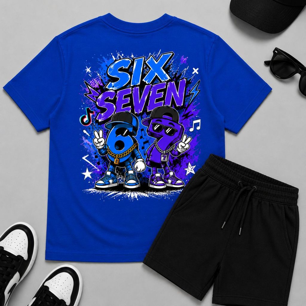 Conjunto Infantil Masculino Six Seven 67 Camiseta Estampada Costas Bermuda Moletinho Preto Confortável Moda Menino