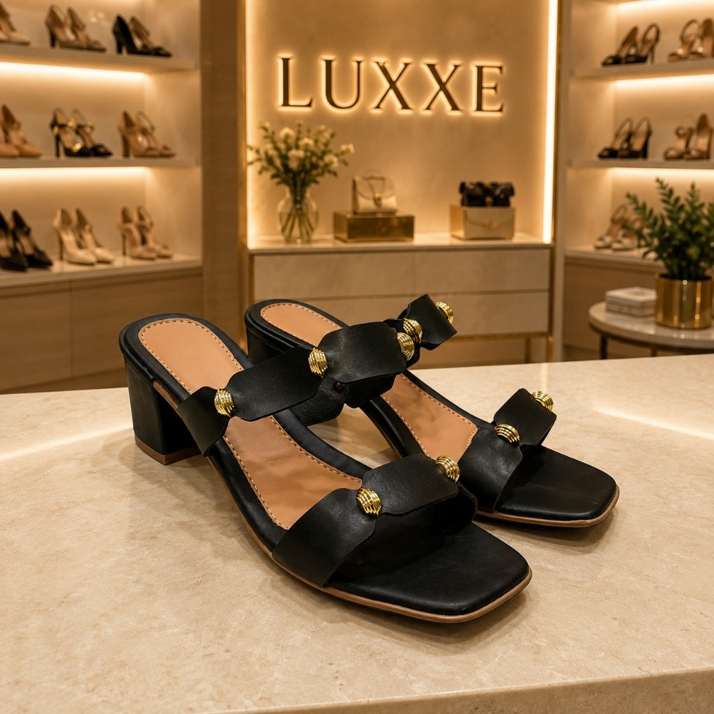 Tamanco Feminino Salto Baixo Elegante Confortavel com Detalhes Dourados