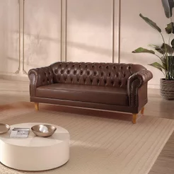Sofá Chesterfield 3 Lugares Couro Sintético Marrom Duque 200cm Yescasa Marrom