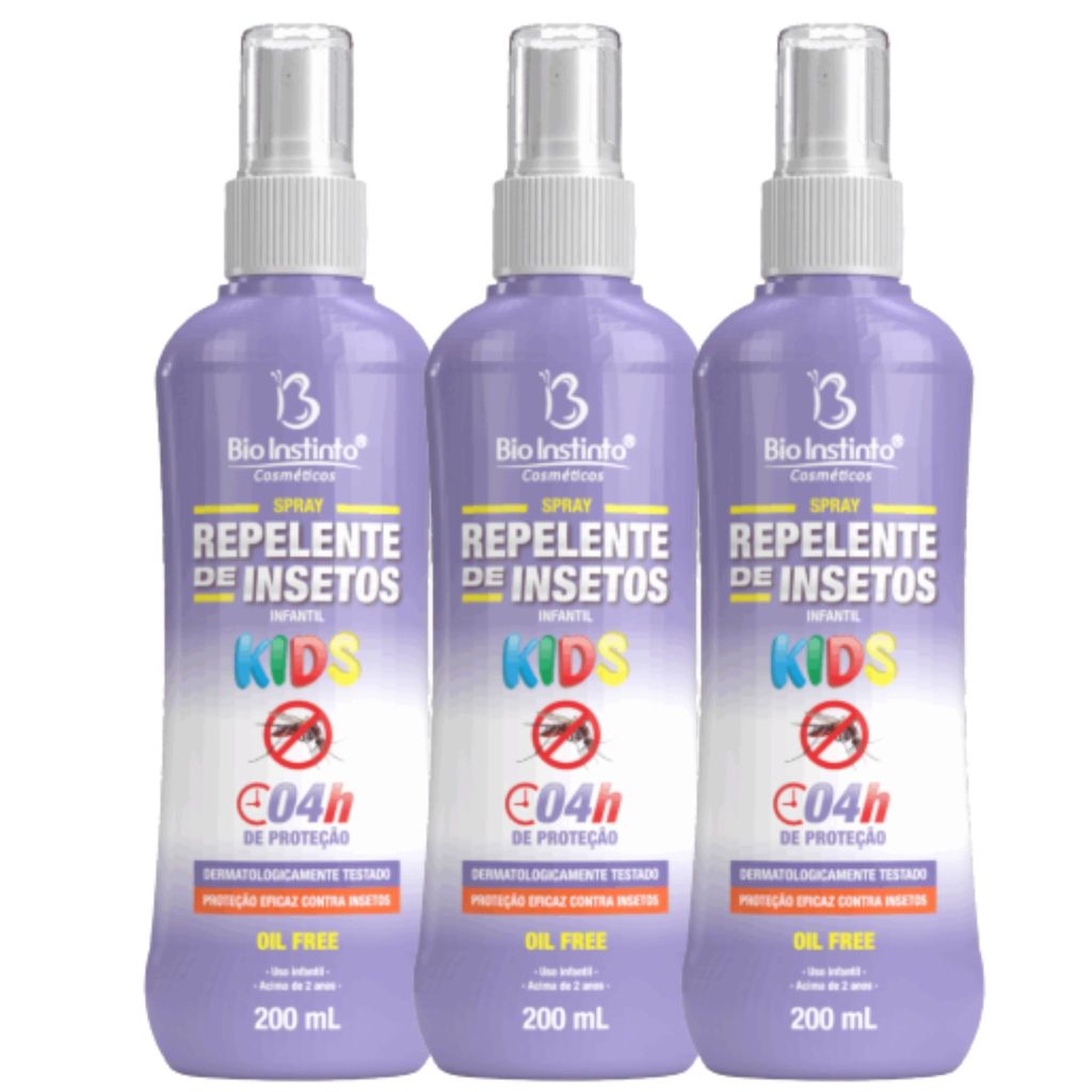 Kit 3 Repelente de Insetos Spray Infantil Kids 200ml - Bio Instinto