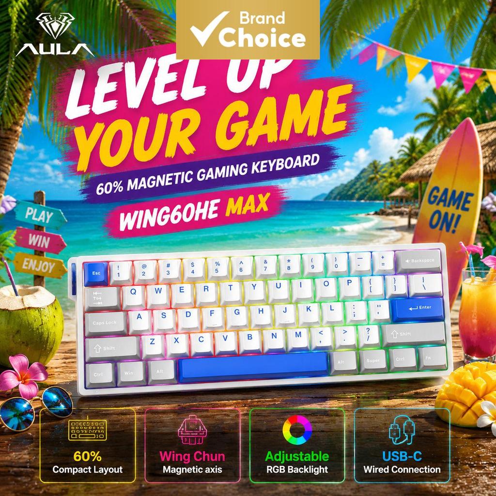 Teclado Hall Effect AULA WIN60HE MAX Wing Chun, Teclado Magnético Mecânico para Jogos, Teclado Mecânico com Rapid