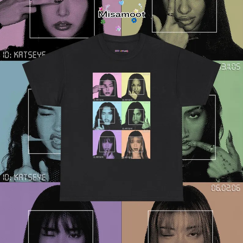 Camiseta Masculina Feminina Oversized Estampa Katseye Colagem Fotos Colorida, Camiseta Streetwear Kpop Grupo Feminino