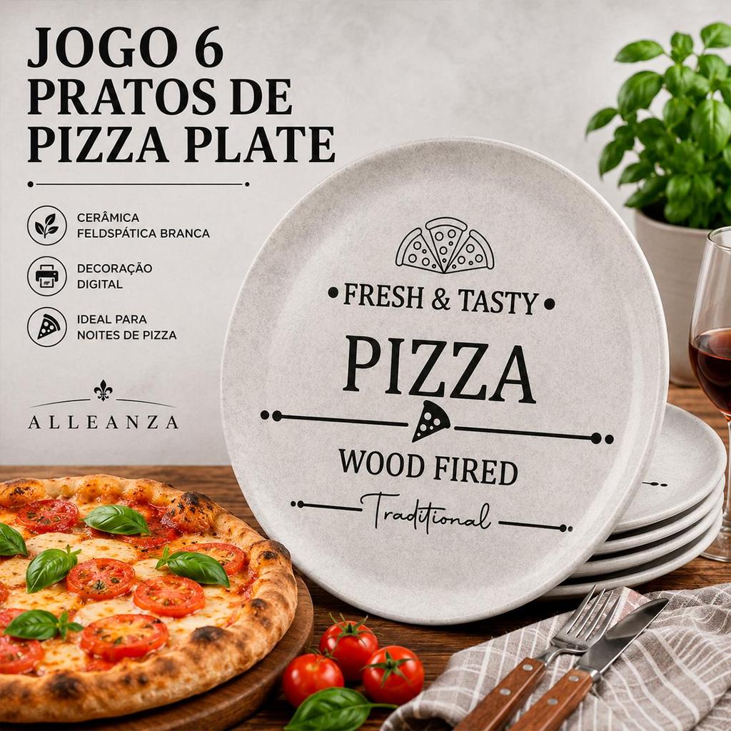 Jogo 6 Pratos de Pizza Plate Cerâmica 30cm Para Transformar Suas Refeições - Alleanza