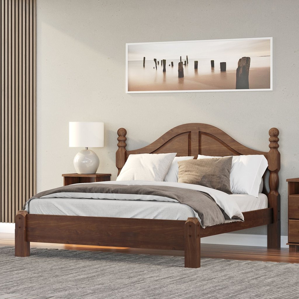 Cama Queen Clássica 160cm 100% Madeira Maciça Linha Ouro Marrom/Café Café