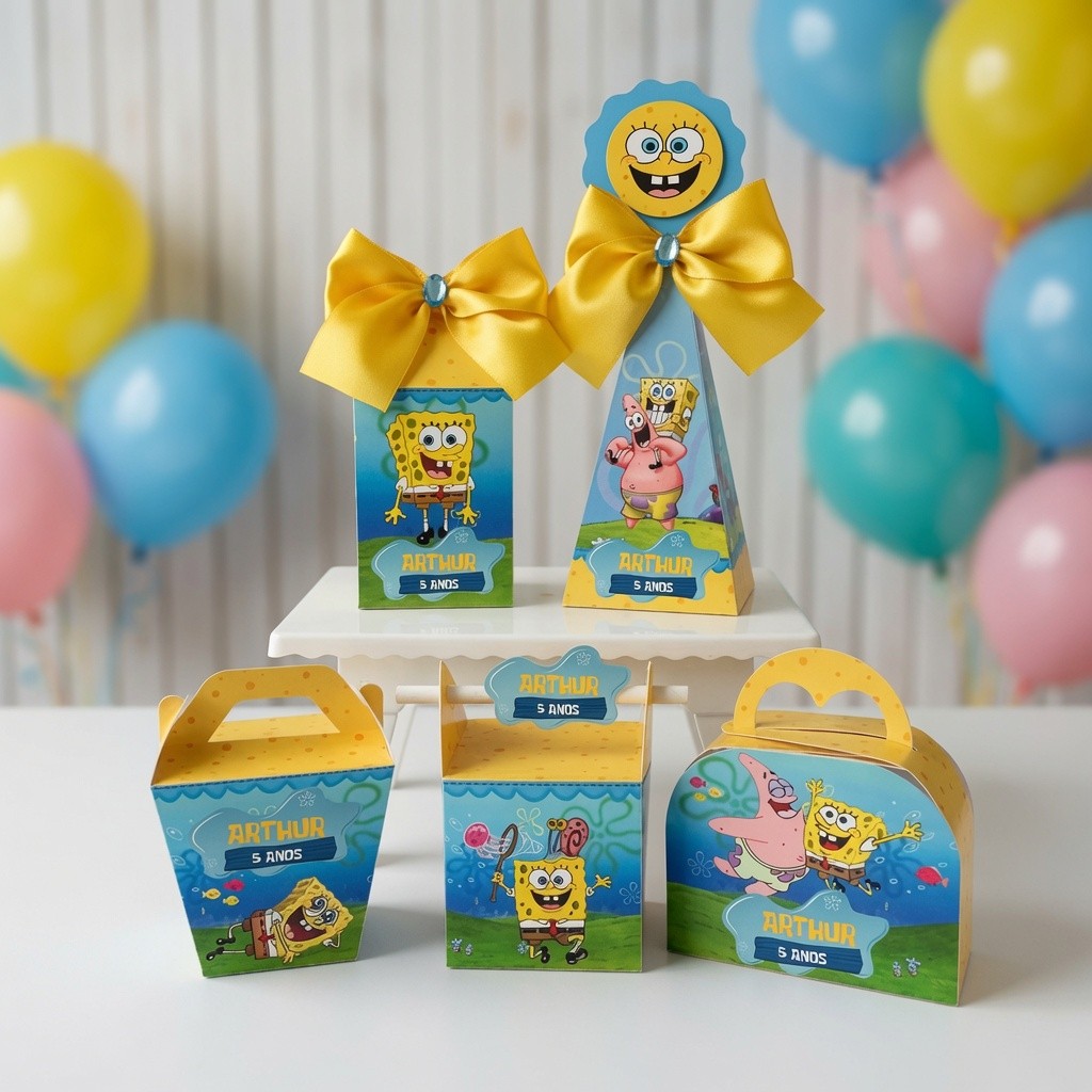 Kit Caixas Personalizada BOB ESPONJA / Lembrancinha Festa / Kit Festa Bob Esponja / Aniversario