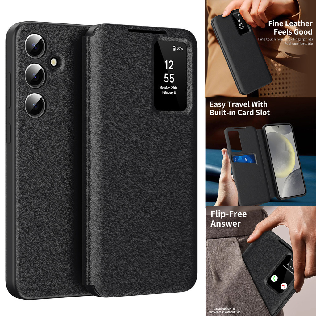 Capa carteira em couro premium flip com porta cartões para Samsung S22/S23/S24/S25/S26 Ultra FE A57 A55 A17 A18 A27 A56