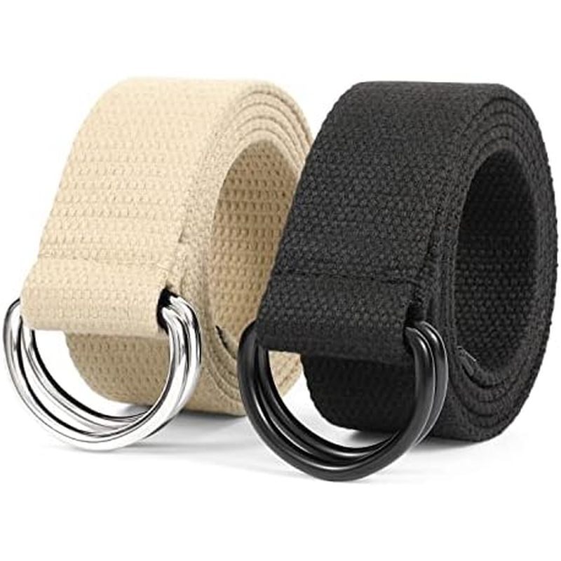 JASGOOD Cinto De Lona Masculino Tecido Casual Com Anel D Duplo Preto Conjunto De 2 1/2 " De Largura