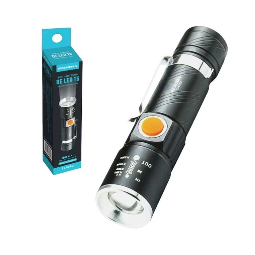 Mini Lanterna Profissional Tatica com Led e Zoom Recarregável USB