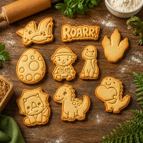 Kit 9 Cortador Marcador Biscoito Tema Dinossauro Forma Molde Multicolorido