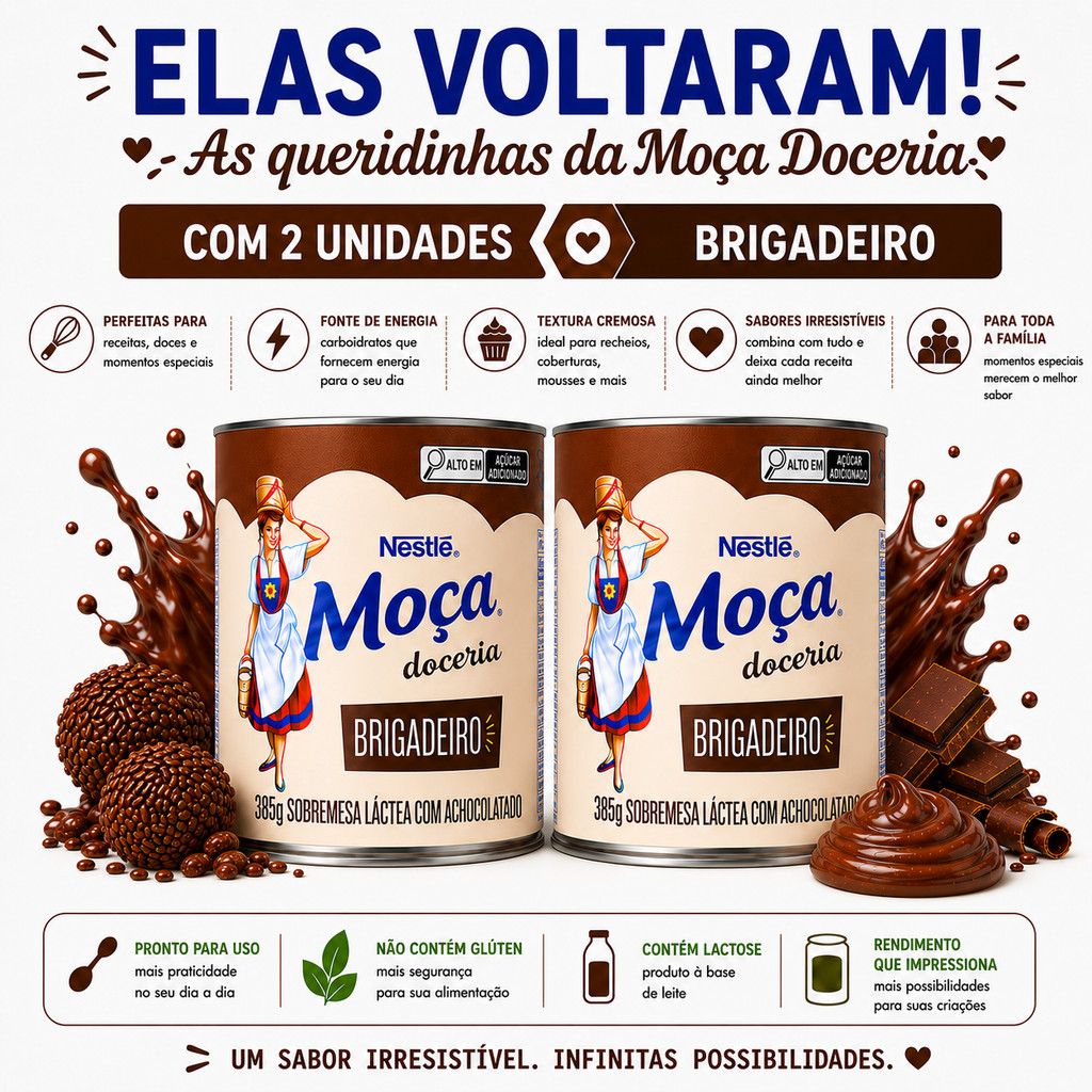 Sobremesa Doce Lata Brigadeiro Nestlé Moça Lata 385g 2 Unidades