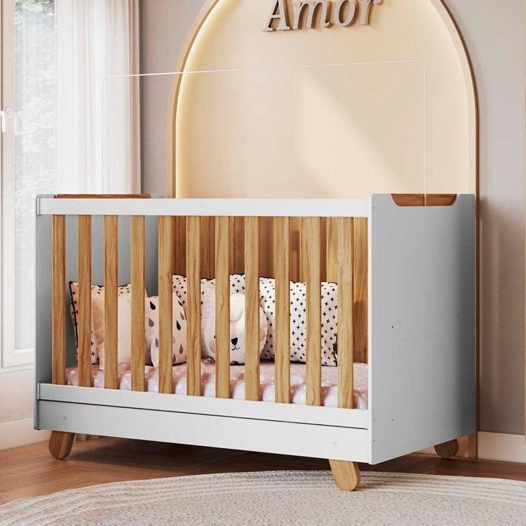 Berço Minicama 4 em 1 Americano 100% MDF Levy Espresso Móveis Branco Brilho/Amêndoa Branco/Amêndoa