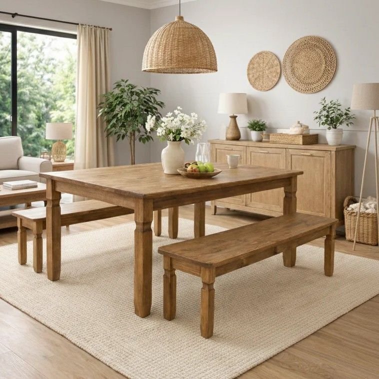 Conjunto para Sala de Jantar com 2 Bancos Corona Marrom