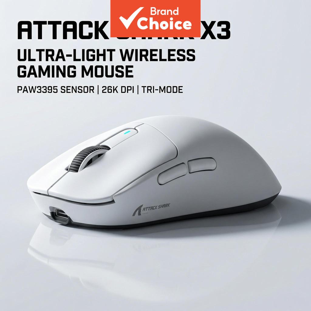 Mouse Gamer Attack Shark X3 Modo Triplo Sensor PAW3395 26000DPI BT5.2 65h Bateria 49g Ultraleve
