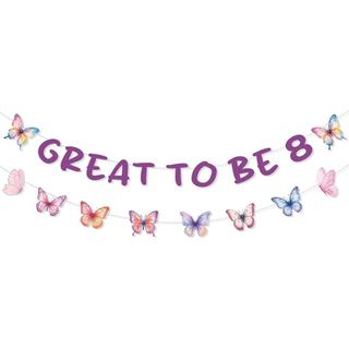 Decorações de Aniversário de 8 Anos para Meninas, Faixa de Borboleta "É Ótimo Ter 8 Anos" Rosa e Roxo, Faixa Decorativa 