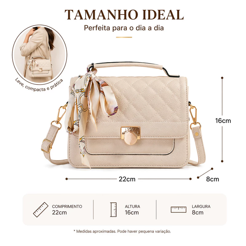 Bolsa Feminina Transversal Média Estruturada com Lenço e Alça Tiracolo — foto 6