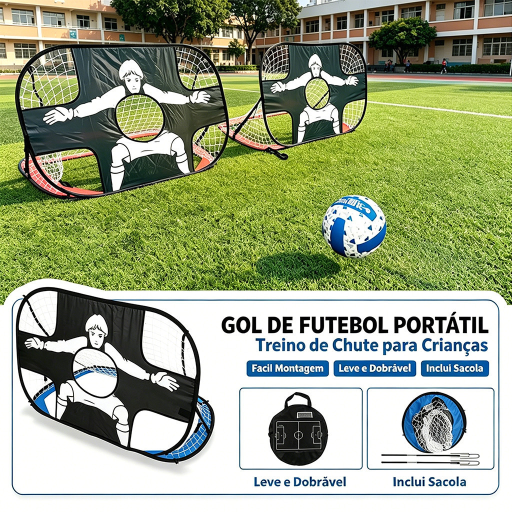 Gol De Futebol Pop-Up DobráVel Alvo Goleiro Treino Chute Infantil Leve, Com Bolsa Para Uso Interno E Externo