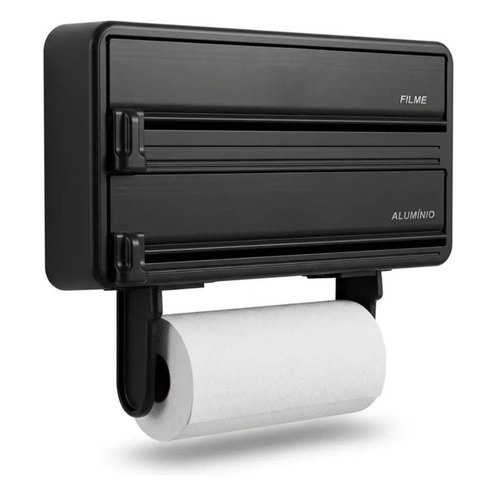 Porta Rolo 3 em 1 Organizador de Cozinha Papel Toalha Filme Alumínio