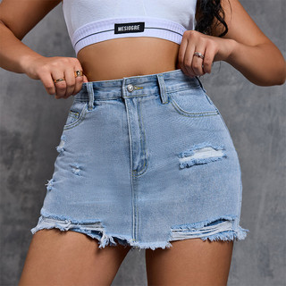 culottes Jeans Lavados Com Borda Crua Rasgada , Calças Quentes Femininas , Saia Evasê