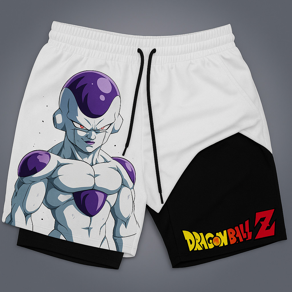 Short Masculino Branco Compressão 2 em 1 Anime Dragon ball Academia treino
