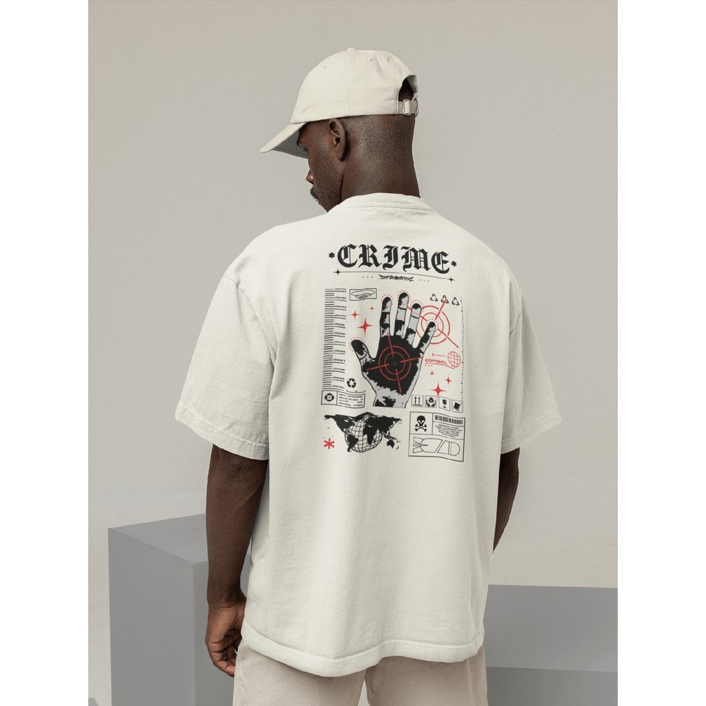 Camisa Camiseta Oversized Gola Alta Streetwear Masculino e Feminino 100% Algodão  Preto e Off Whte Estampado - ESTAMPADO