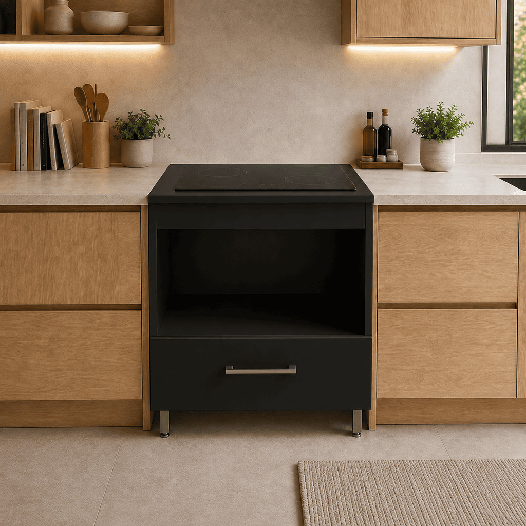 Balcao de Cozinha para Cooktop Embutir Movel com Nicho Espacoso para Forno Elétrico e Porta Basculante 80cm