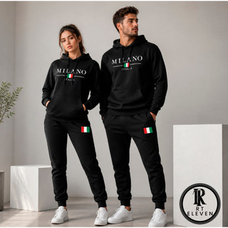 Conjunto Moletom Milano ltaIia Streetwear Blusa + calça de moletom Casaco Com Capuz Flanelado Agasalho de Frio Unissex