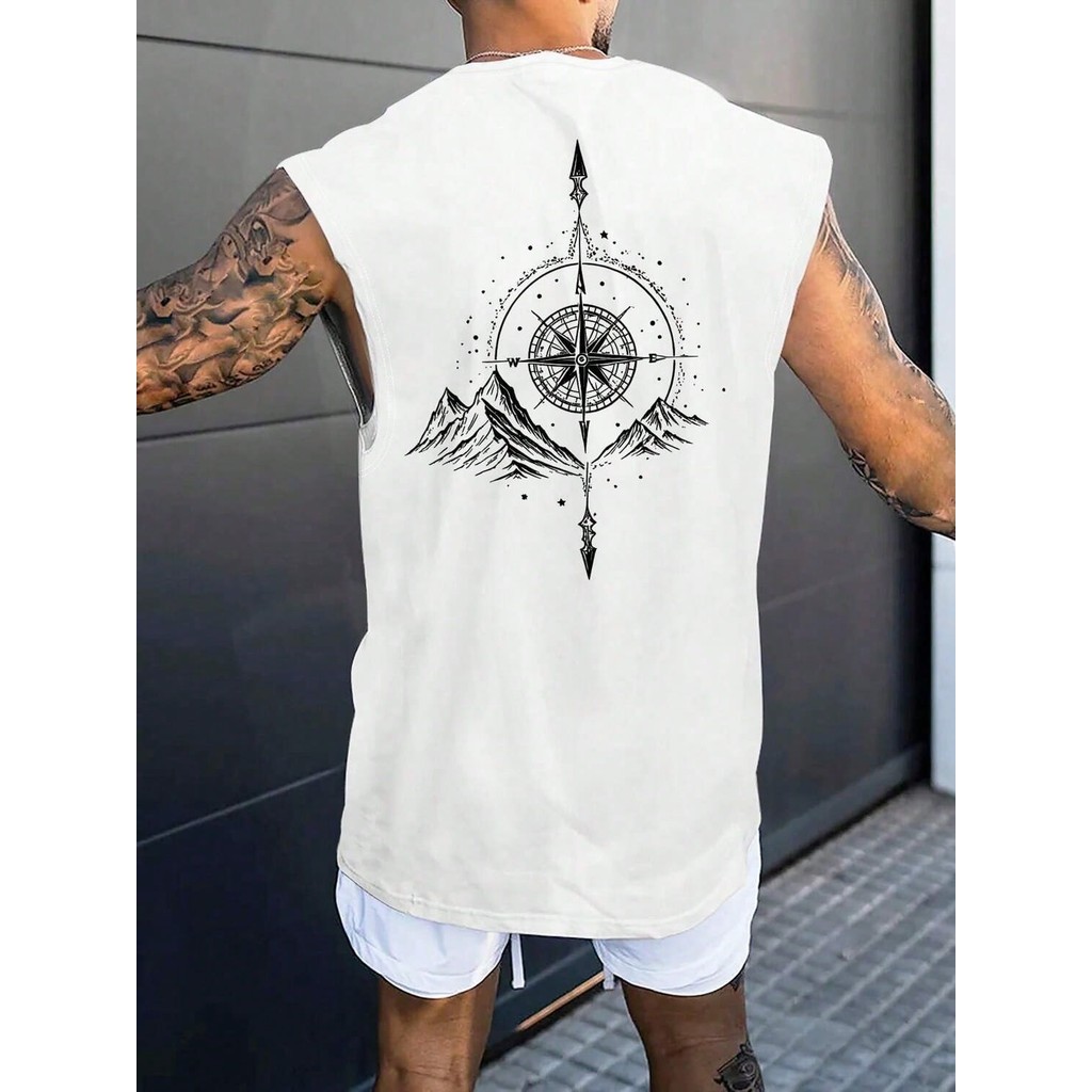 Regata Oversized Camiseta Streetwear Bussola Rosa dos Ventos Camisa Unissex Academia Treino Algodão Estampada Promoção