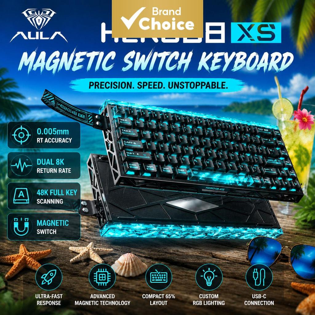 Teclado Mecânico AULA HERO68XS com 3 Modos, RGB Sem Fio, Troca Rápida, Compacto para Jogos, 68 Teclas, PC