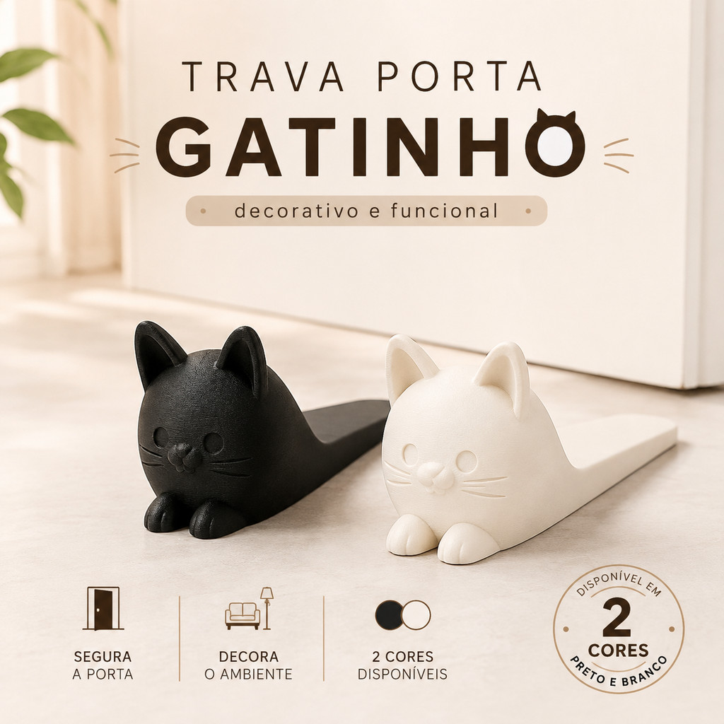 Trava de Porta Gatinho Decorativo Tipo Cunha Antiderrapante para Casa