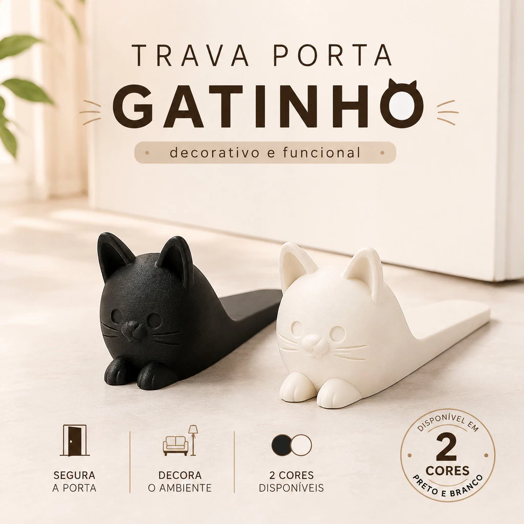 Trava de Porta Gatinho Decorativo Tipo Cunha Antiderrapante para Casa