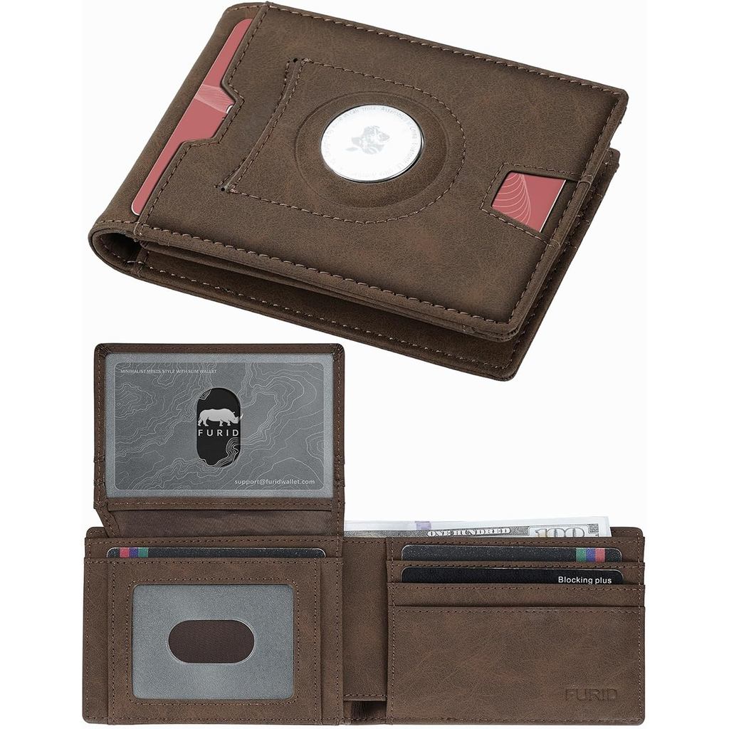 Carteira Slim Furid Air Tag para Homens: Carteiras de Couro Minimalistas com 2 J