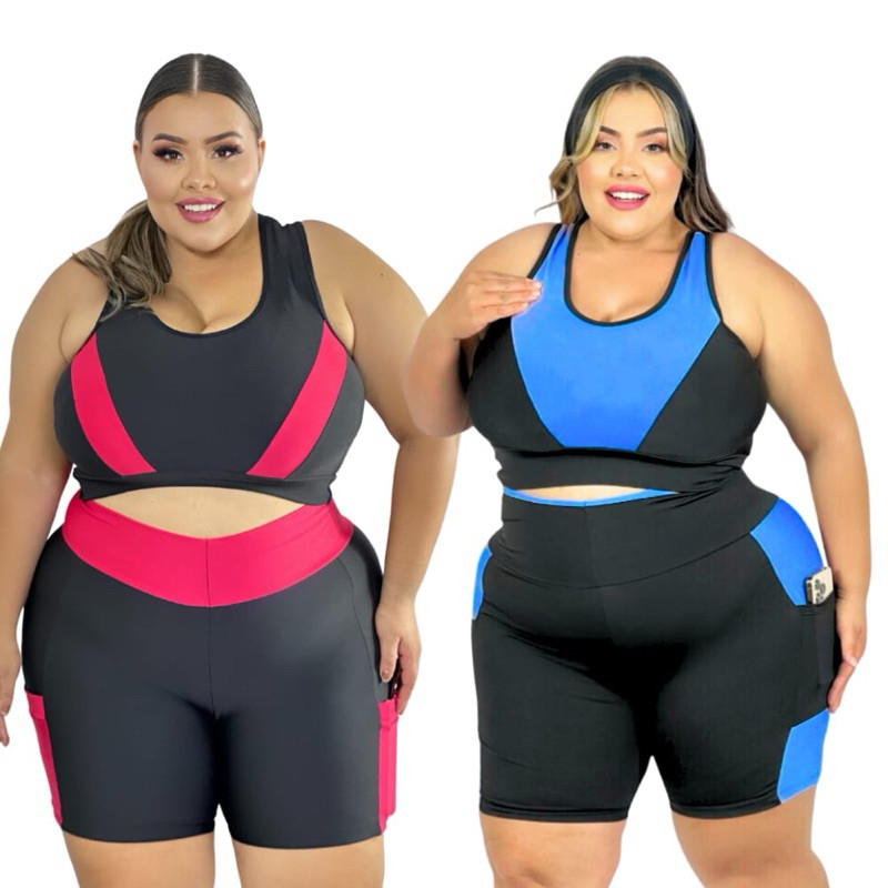 Kit 2 Conjuntos Fitness Roupa de academia Plus Size Suplex Premium G ao EXGG Feminino curves
