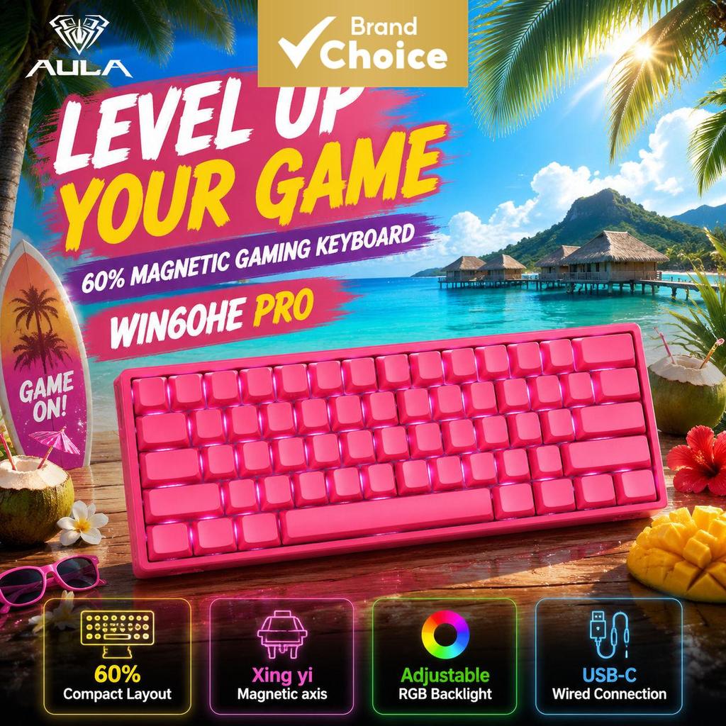 Teclado Mecânico RGB com Switch Magnético AULA WIN60 HE PRO Xingyi, Gatilho Rápido, 60% com Fio USB para PC
