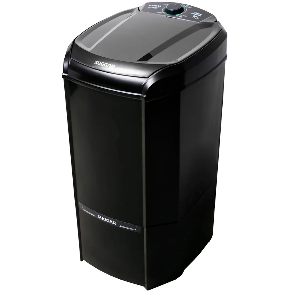 Lavadora Tanquinho 10Kg Suggar Preta Eco Semiautomática Elétrica Maquina Lavar Roupas 127V/220V