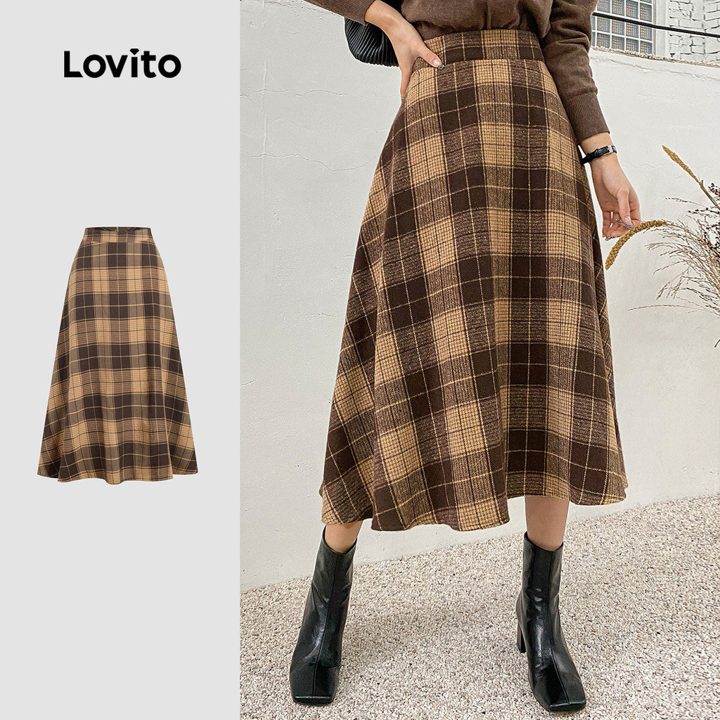 Lovito Saias Elegantes com Zíper para Outono/inverno Marrom para mulheres LBL36159