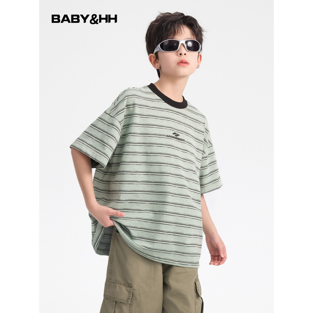 Meninos verão estilo coreano listrado esportes de manga curta camiseta 2026 novo estilo estudante crianças meninos solto