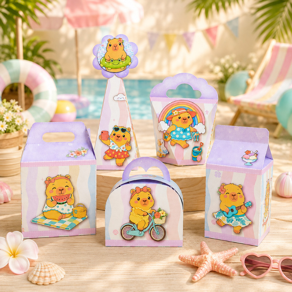 Kit Festa Capivara Rosa | Lembrancinhas Festa Infantil – Caixinhas Aniversário  - Pegue e Monte