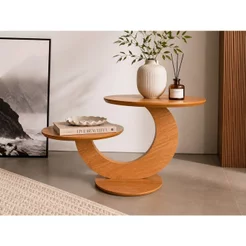 Mesa de Centro Moderna com Dois Tampos Redondos Design Elegante